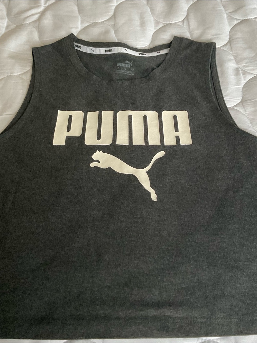 Puma dark gray sleeveless Tank Top with White Logo - Picture 3 of 8